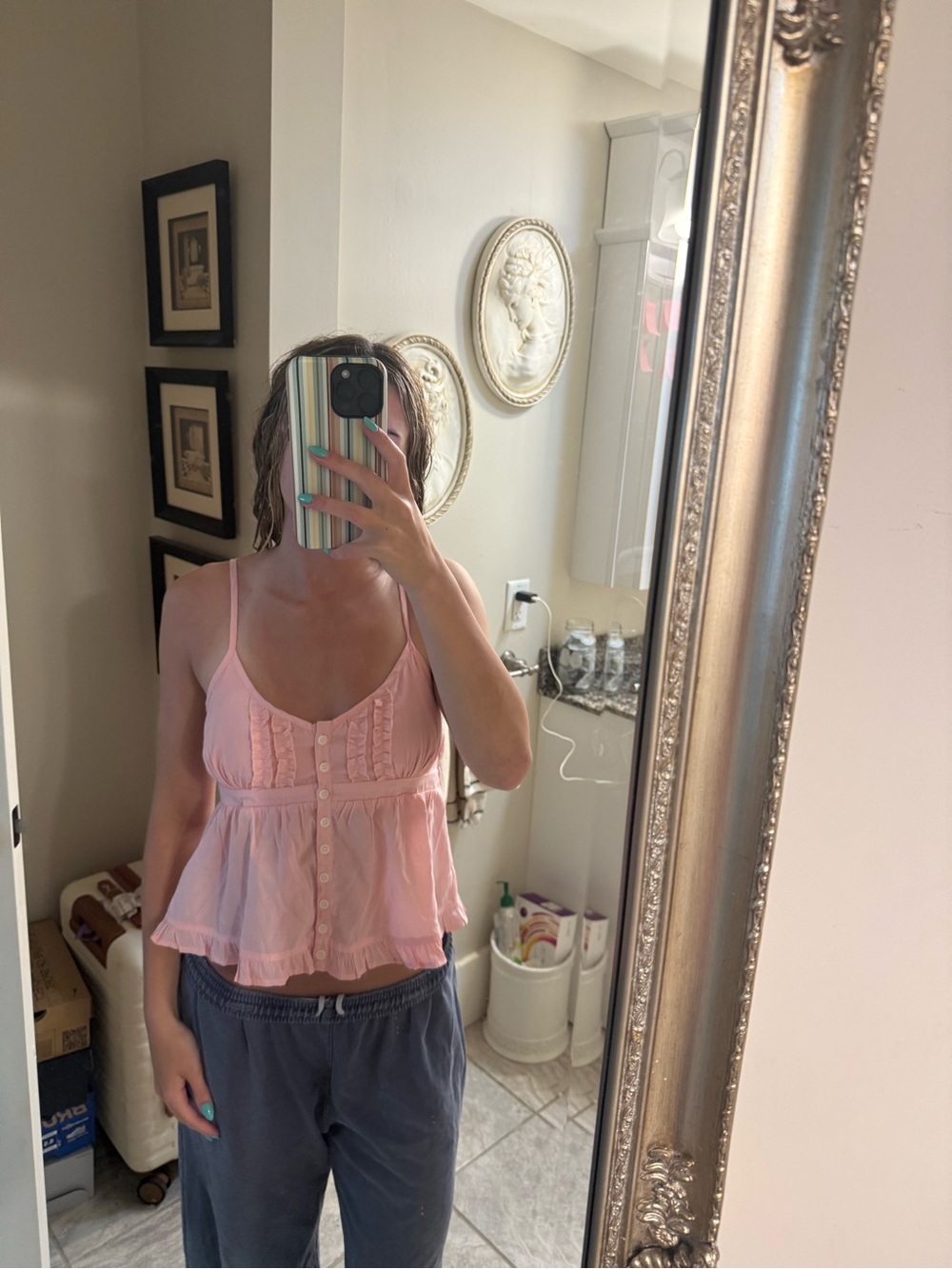 Edikted Pink Button-Front Spaghetti Strap Peplum Tank Top